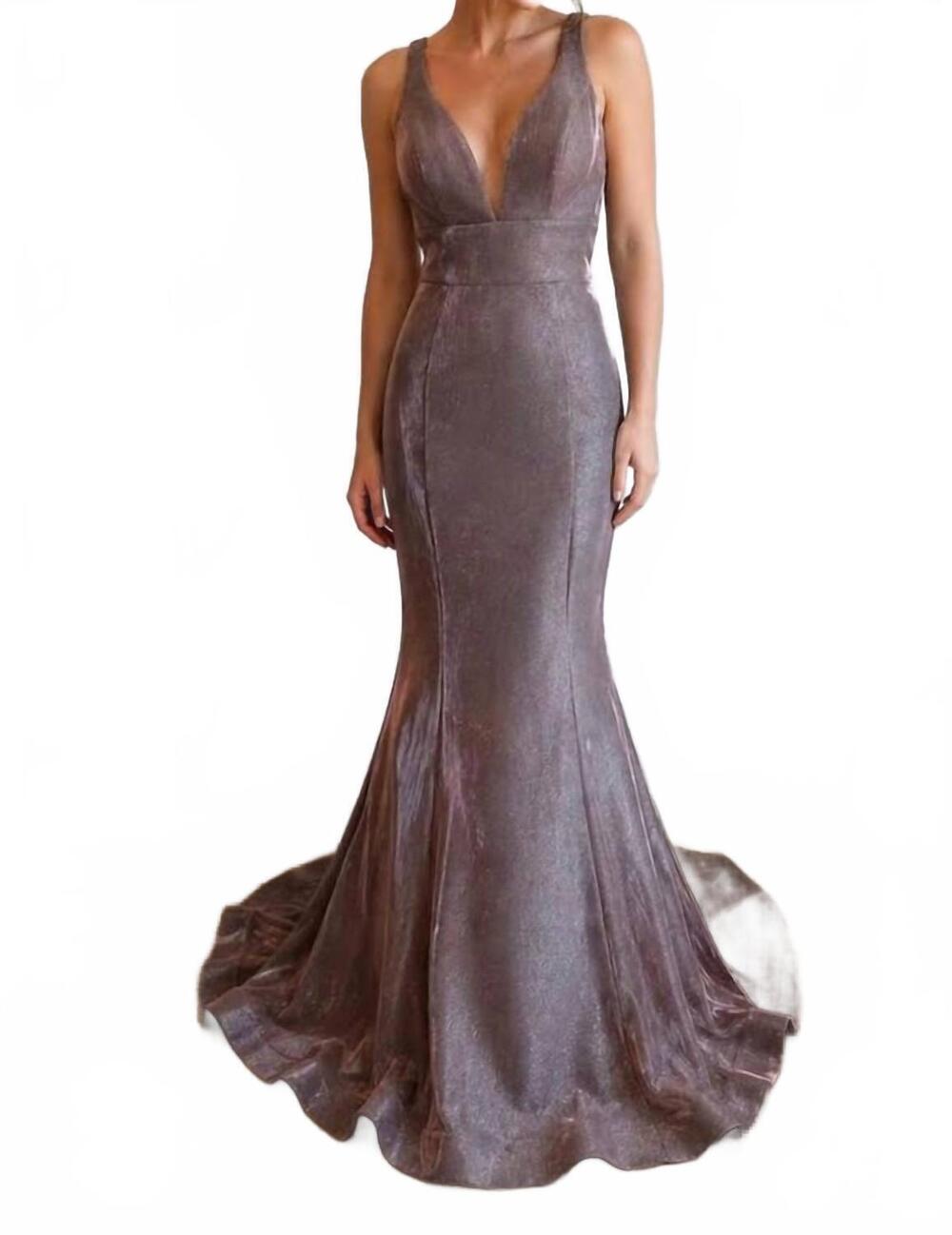 NEW CLARISSE glitter mermaid open back prom gown in mink